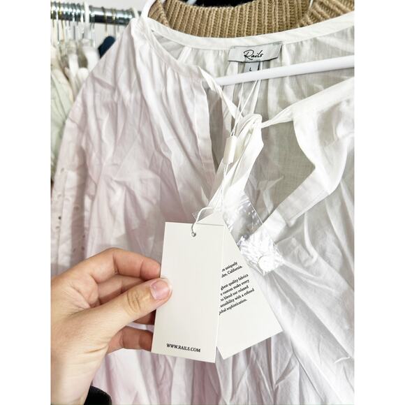 Rails Dari White Eyelet Drop Shoulder Tie Neck Top Size Large NWT - Picture 6 of 6